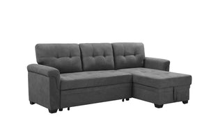 English Elm Lucca Tufted Gray Fabric Sectional Sleeper with Reversible Chaise and Hidden Storage B061S00053