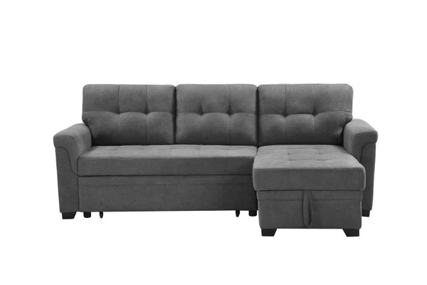 English Elm Lucca Tufted Gray Fabric Sectional Sleeper with Reversible Chaise and Hidden Storage B061S00053
