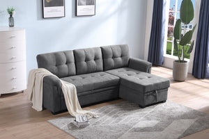 English Elm Lucca Tufted Gray Fabric Sectional Sleeper with Reversible Chaise and Hidden Storage B061S00053