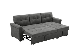English Elm Lucca Tufted Gray Fabric Sectional Sleeper with Reversible Chaise and Hidden Storage B061S00053