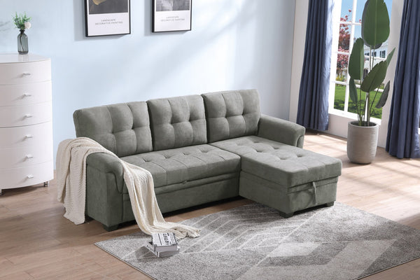 English Elm Lucca Tufted Fabric Sleeper Sectional with Reversible Storage Chaise for Living Rooms B061S00054