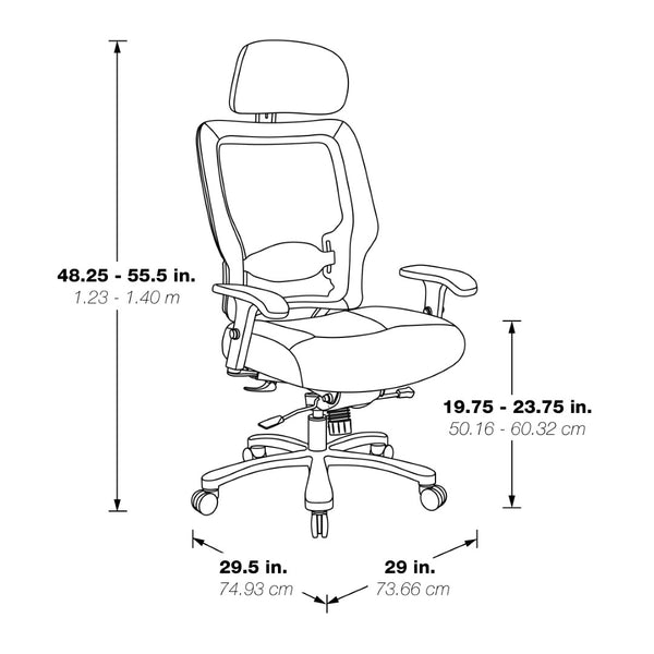 OSP Home Furnishings Executive Big and Tall Ergonomic Office Chair with Mesh Back and Bonded Leather Seat 63-E37A773HL