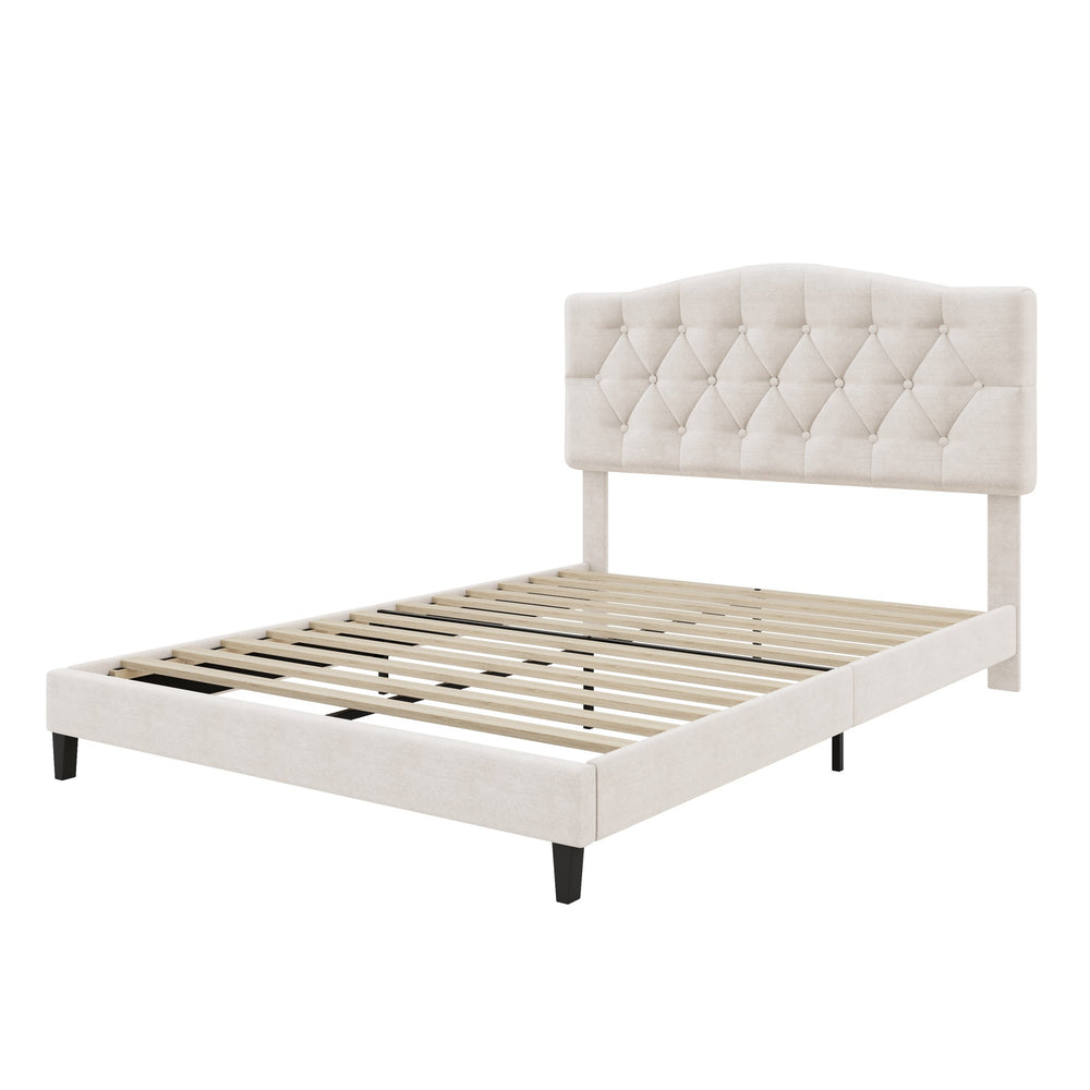 English Elm Upholstered Diamond-Tufted Platform Bed with Two-Position Adjustable Headboard and Sturdy Support Beige 59.25 L x 26.93 W x 5.24 H N701P342940B