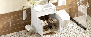 English Elm 30'' Bathroom Vanity With Ceramic Sink Combo - Modern Freestanding Cabinet, Gold Handles & Soft-Close Doors N710P194898K