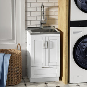 English Elm Darwin Stainless Steel Utility Sink with Shaker Cabinet for Laundry and Garage B136P427210