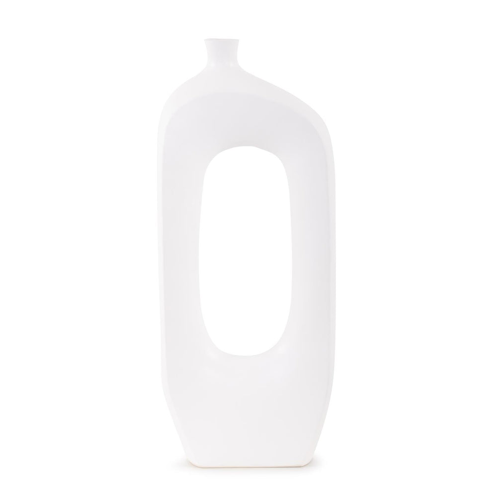 Howard Elliott Hayden White Asymmetrical Ceramic Vase - Elegant Matte Finish With Unique Center Hole Design White Ceramic 89152-howard-elliott