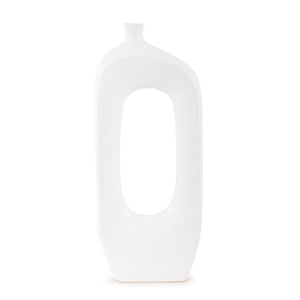 Howard Elliott Hayden White Asymmetrical Ceramic Vase - Elegant Matte Finish With Unique Center Hole Design White Ceramic 89152-howard-elliott