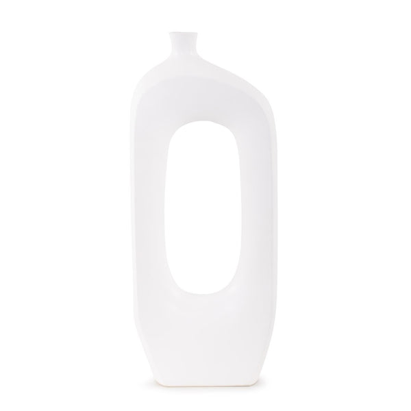 Howard Elliott Hayden White Asymmetrical Ceramic Vase - Elegant Matte Finish With Unique Center Hole Design White Ceramic 89152-howard-elliott
