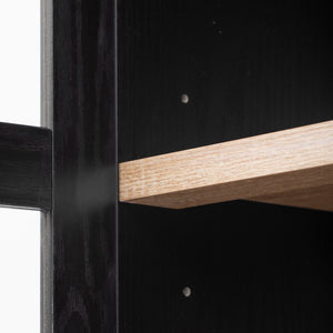 English Elm K&K Arched 71" Kitchen Pantry Cabinet with Glass Doors, Brass Handles, Adjustable Shelves & Drawer Black N707P288969B