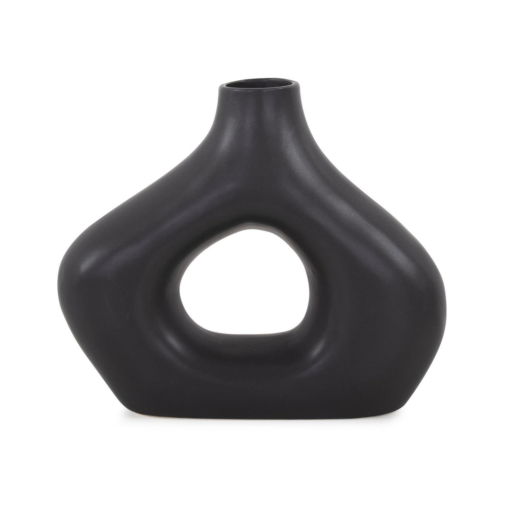 Howard Elliott Beltram Unique Modern Ceramic Vase With Artistic Asymmetry For Contemporary Home Decor Style Black Ceramic 89165-howard-elliott