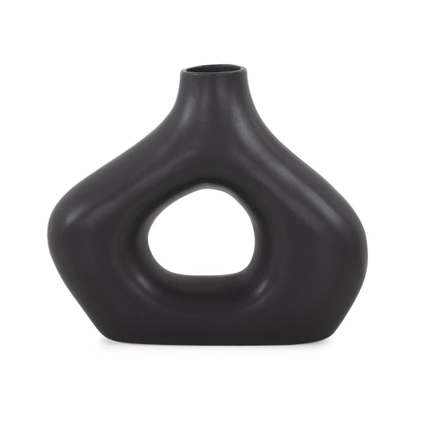 Howard Elliott Beltram Unique Modern Ceramic Vase With Artistic Asymmetry For Contemporary Home Decor Style Black Ceramic 89165-howard-elliott