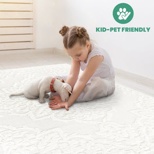 English Elm Step Collection Cream Medallion Geometric Rug High-low Pile Polypropylene 9x12 B189P448820
