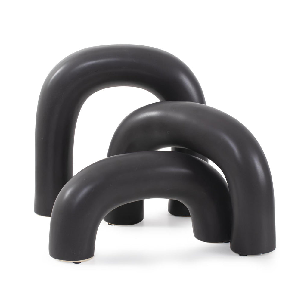 Howard Elliott Urbean Matte Black Ceramic Sculpture Set Of 3 – Versatile Modern Arched Decor For Any Space Black Ceramic 89169-howard-elliott