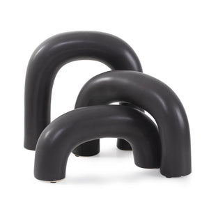 Howard Elliott Urbean Matte Black Ceramic Sculpture Set Of 3 – Versatile Modern Arched Decor For Any Space Black Ceramic 89169-howard-elliott