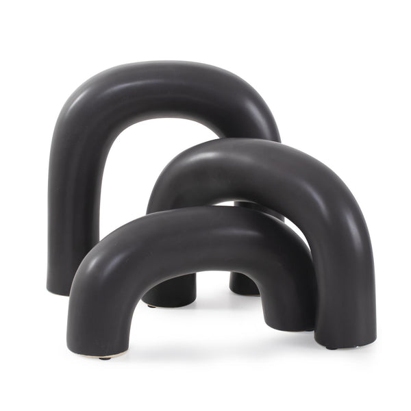 Howard Elliott Urbean Matte Black Ceramic Sculpture Set Of 3 – Versatile Modern Arched Decor For Any Space Black Ceramic 89169-howard-elliott