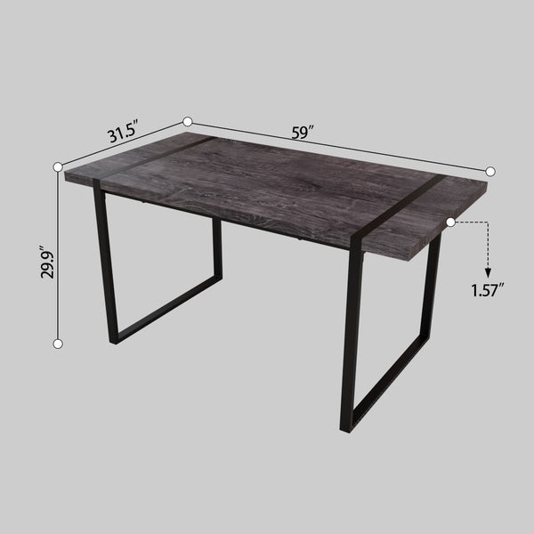 English Elm 59 Inch Industrial Farmhouse Dining Set with Mdf Table and Six Upholstered Chairs Black W2189S00926