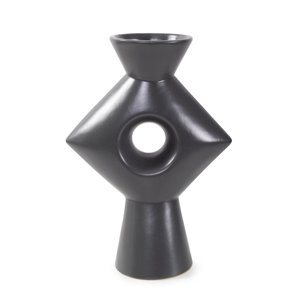 Howard Elliott Astra Ceramic Vase: Matte Black Masterpiece With Unique Square Design And Striking Visual Contrast Gray Ceramic 89171-howard-elliott