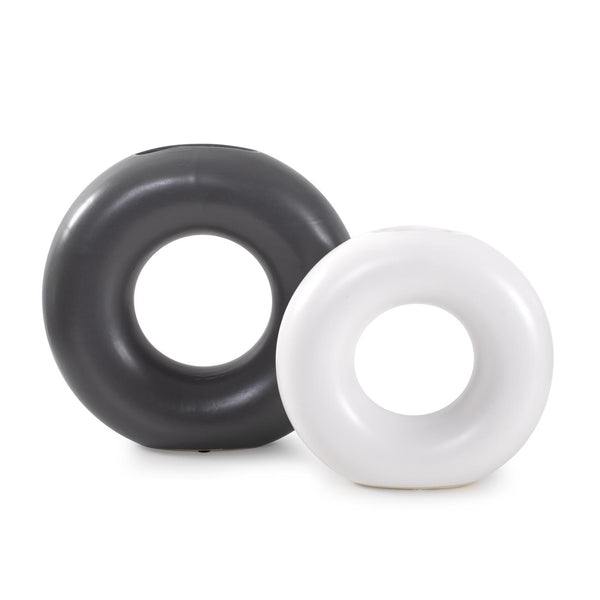 Howard Elliott Ronde Ceramic Vase Set Of 2 - Stunning Matte Black & White Duo For Stylish Home Decor & Design Gray Ceramic 89173-howard-elliott