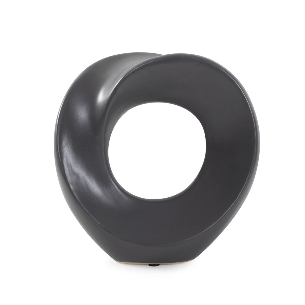 Howard Elliott Henning Matte Charcoal Gray Sculpture - Mesmerizing Endless Circle Design With Defined Edges & Twist Gray Ceramic 89174-howard-elliott