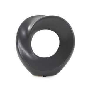 Howard Elliott Henning Matte Charcoal Gray Sculpture - Mesmerizing Endless Circle Design With Defined Edges & Twist Gray Ceramic 89174-howard-elliott