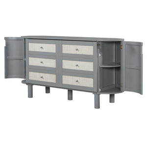 English Elm Full Murphy Bed with Woven Rattan Cabinet Front and Built-in Side Storage Units Gray LP000599AAE