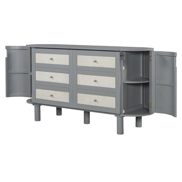 English Elm Full Murphy Bed with Woven Rattan Cabinet Front and Built-in Side Storage Units Gray LP000599AAE