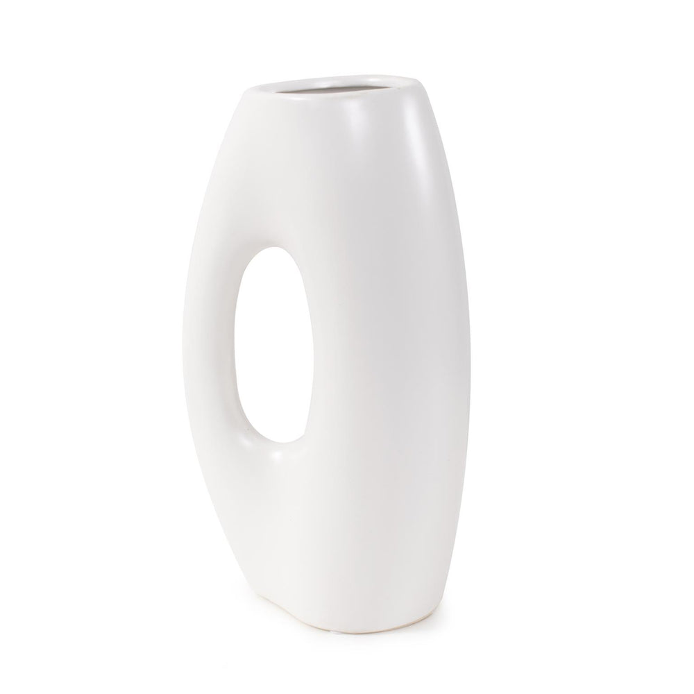 Howard Elliott Carina Matte White Ceramic Vase - Unique Abstract Design With Illusionary Handle Cutout Feature White Ceramic 89179-howard-elliott