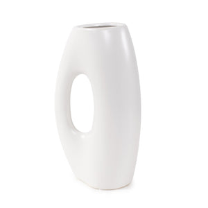 Howard Elliott Carina Matte White Ceramic Vase - Unique Abstract Design With Illusionary Handle Cutout Feature White Ceramic 89179-howard-elliott