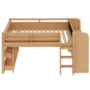 English Elm Twin Low Loft Bed Solid Pine Frame Kids Study Desk Blackboard Storage White W1580S00574