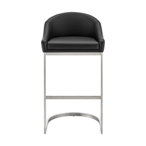 English Elm Ambrie Brushed Stainless 30" Bar Stool with Black Faux Leather, Cantilever Base, Durable 250lb Capacity B2736P354318