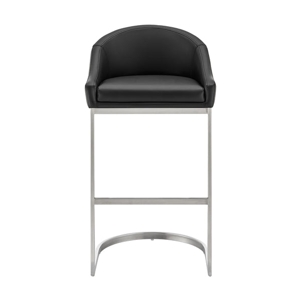 English Elm Ambrie Brushed Stainless 30" Bar Stool with Black Faux Leather, Cantilever Base, Durable 250lb Capacity B2736P354318