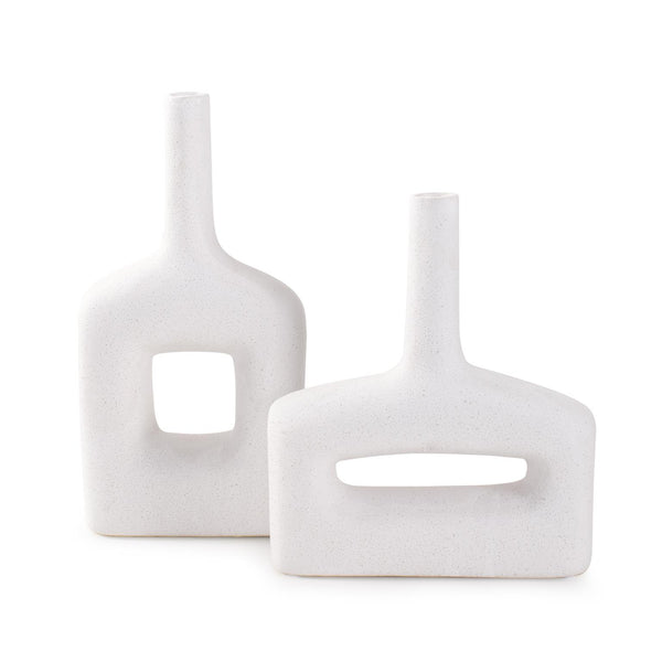 Howard Elliott Aase Textured Ceramic Vase Duo - Natural Stone-inspired Design For Elegant Home Décor White Ceramic 89182-howard-elliott