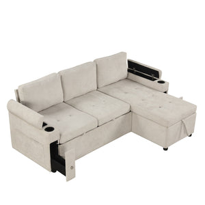 English Elm 83.5" Convertible Sectional Sleeper Sofa with Storage Chaise and Usb Ports N719P237944A