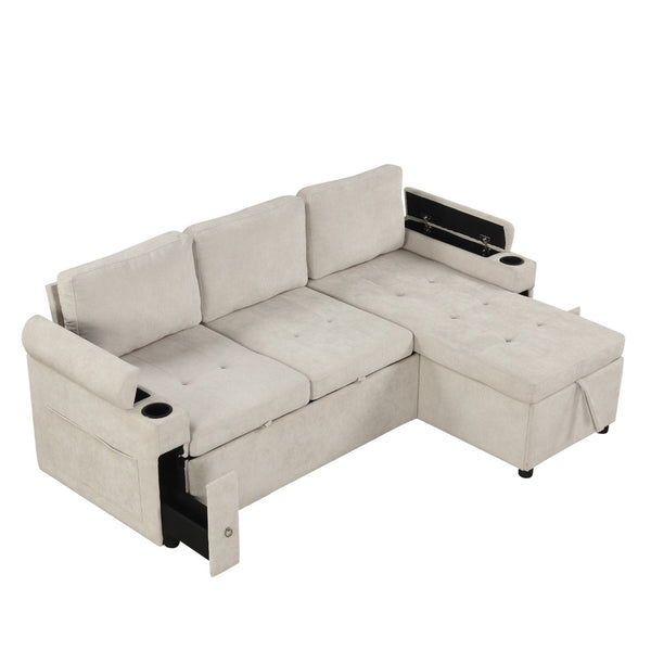 English Elm 83.5" Convertible Sectional Sleeper Sofa with Storage Chaise and Usb Ports N719P237944A
