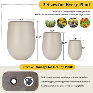 English Elm U_style Mgo Round Planter Set of Three Lightweight Pots for Patio and Indoor Decor N711P406658E