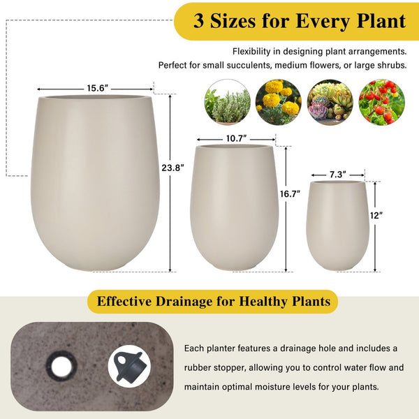 English Elm U_style Mgo Round Planter Set of Three Lightweight Pots for Patio and Indoor Decor N711P406658E