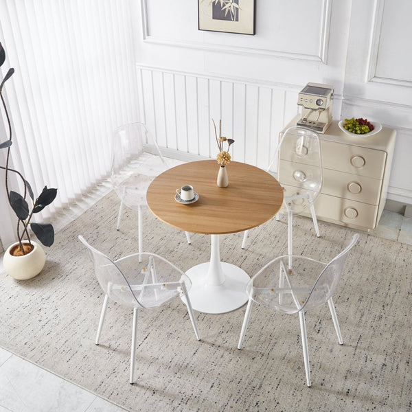 English Elm 1+4 Round Marble-look Mdf Pub Set with Metal Base for Kitchen or Home Bar W234S00139