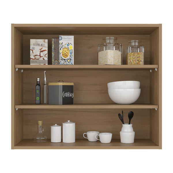 English Elm Wall Mounted Open Shelf Cabinet Three Tiers Modern Kitchen Storage Organizer Beige B092P474488