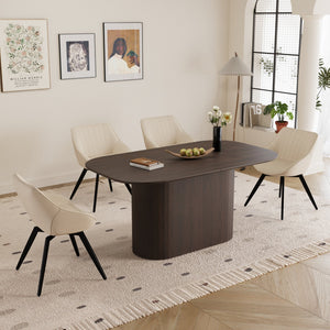 English Elm 63" Mid-Century Modern Brown Mdf Dining Table & 4 Beige Pu Chairs With Black Metal Legs Set W2189S00689