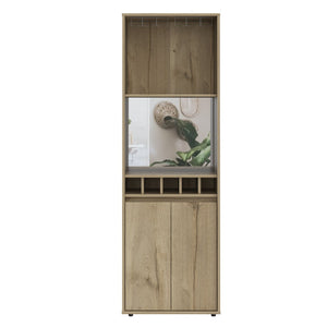 English Elm Redding Floor Bar Cabinet with Wine Cubbies Glass Rack and Open Display Shelves B128S00156