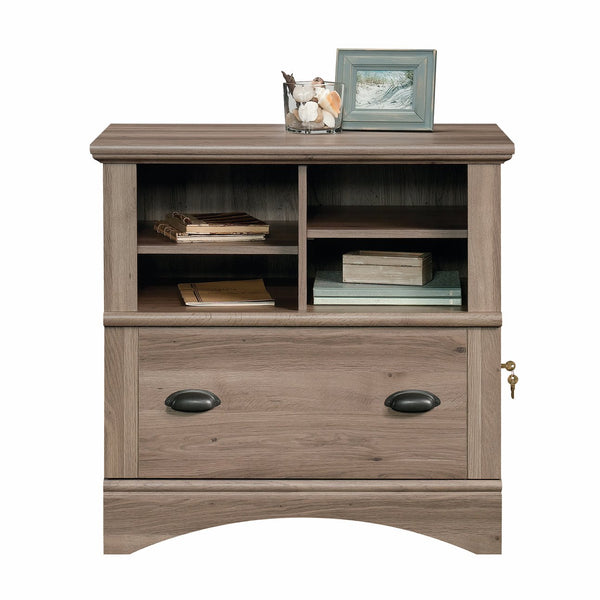 English Elm Lateral File - Stylish Brown Storage Solution With Lockable Drawer, Adjustable Shelves & Compact Design B356P402708