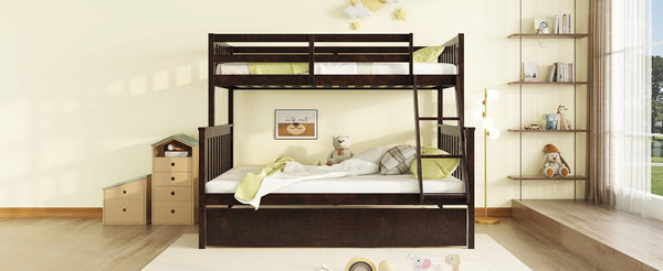 English Elm Twin Over Full Bunk Bed With Trundle - Convertible, Detachable Design In Espresso Finish, Space-Saving W504S00188-GIGA