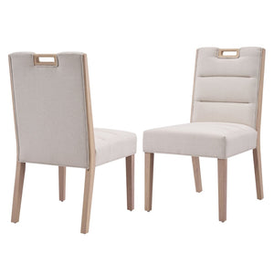 English Elm Upholstered Armless Dining Chairs Rubberwood Frame Minimalist Set of 2 for Compact Spaces Beige,Natural N768P391163N