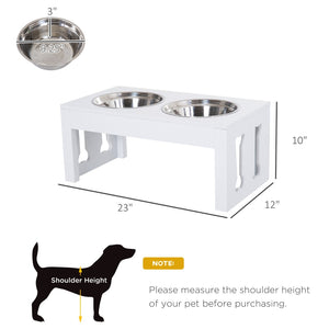 English Elm Elevated Dog Feeding Station White Mdf Raised Stand with Dual Stainless Steel Bowls T3971P434240