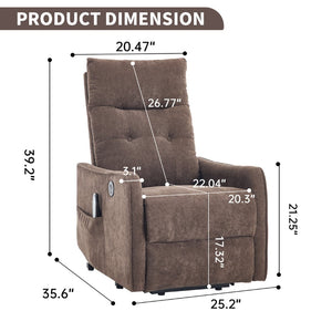 English Elm Beige Chenille Power Lift Recliner with Massage Heat and Usb for Senior Comfort Brown W1803P369080