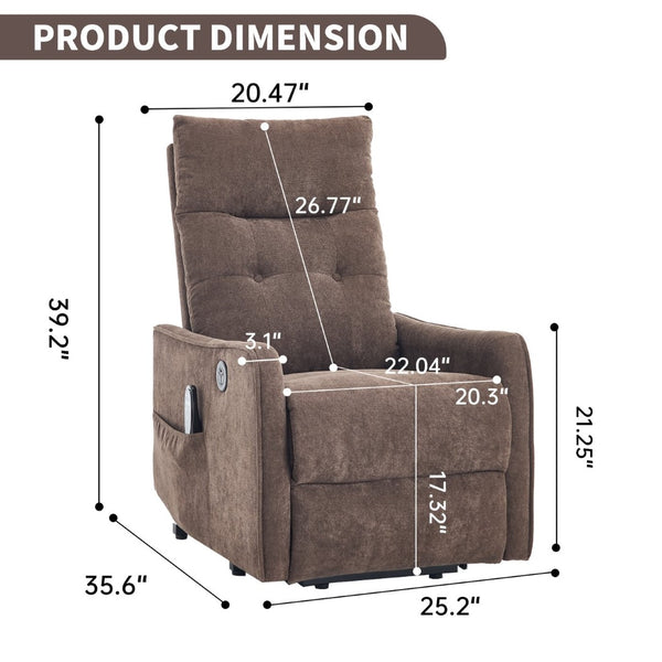 English Elm Beige Chenille Power Lift Recliner with Massage Heat and Usb for Senior Comfort Brown W1803P369080