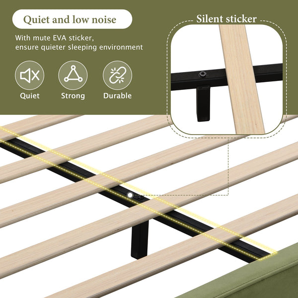 English Elm Christopher Knight Home® - King Size Velvet Bed Frame - Luxurious Olive Green Upholstered Platform Bed With Curved Headboard N757P235227A