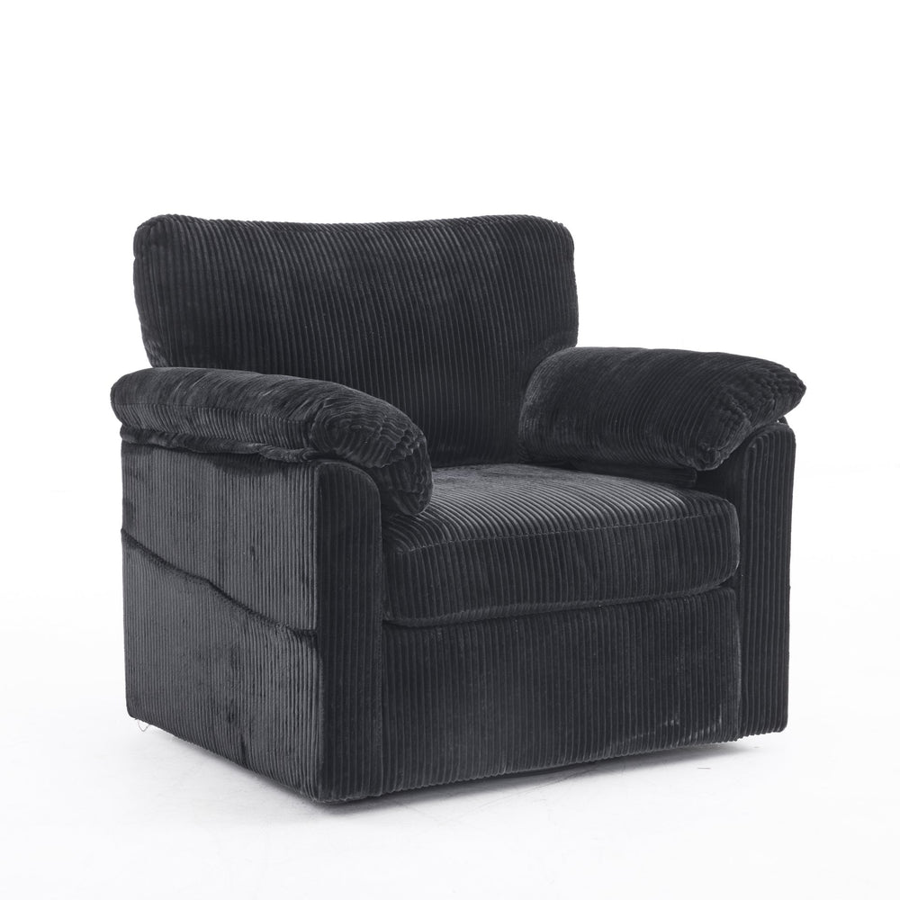 English Elm 33 Inch Oversized Swivel Corduroy Lounge Chair with Plush Chenille Cushioning and Support Springs Black W1829P265018