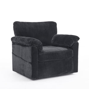 English Elm 33 Inch Oversized Swivel Corduroy Lounge Chair with Plush Chenille Cushioning and Support Springs Black W1829P265018
