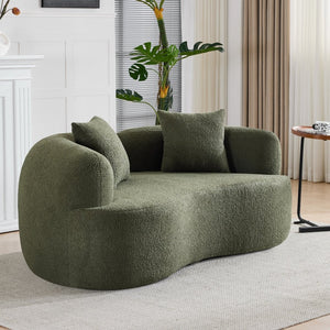 English Elm 66.93 Inch Curved Teddy Velvet Loveseat Sculptural Compact Sofa for Apartments Green W3612P406627